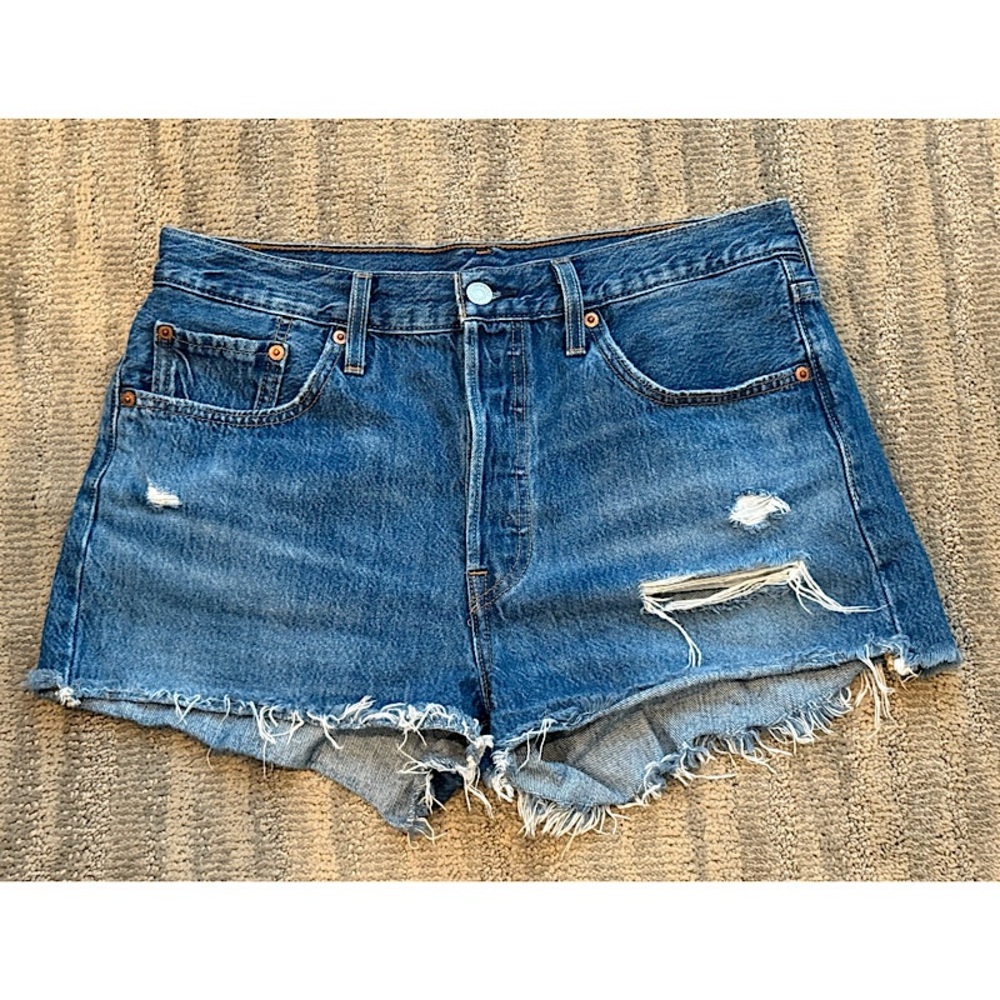 Levi’s 501 High Waisted Distressed Denim Shorts